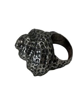 Statement Hammered Dome Shell Ring in Aged Silver Tone